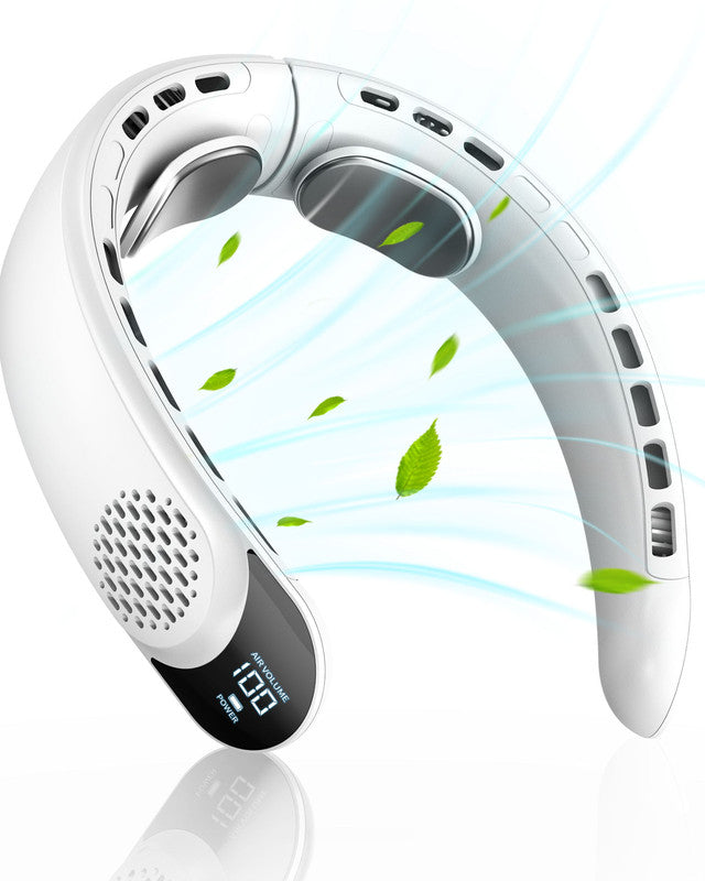 4000mAh Ultra-Long Battery Life Portable Neck Fan - Foldable Bladeless Wearable Fan with Real-time LED Display - 360° Cooling Airflow Personal Fan - Quiet Hands-Free Styler Fan