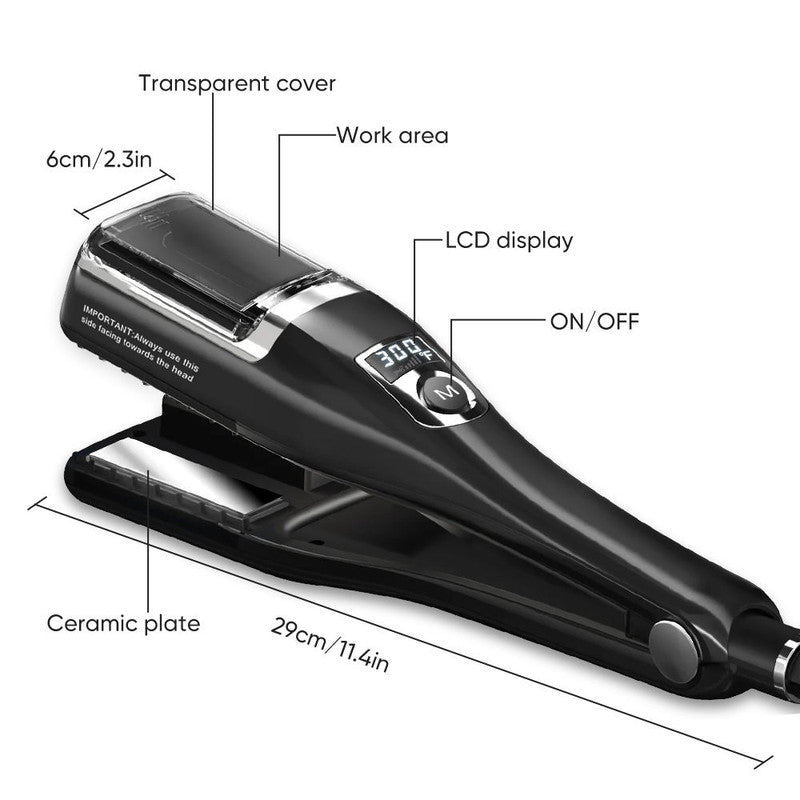 Black Automatic Split End Remover & Hair Straightener Iron | Professional Snips for Damaged Hair Ends | Achieve Silky Smooth Hair without Losing Length | 2-in-1 Digital Hair Polisher Styler