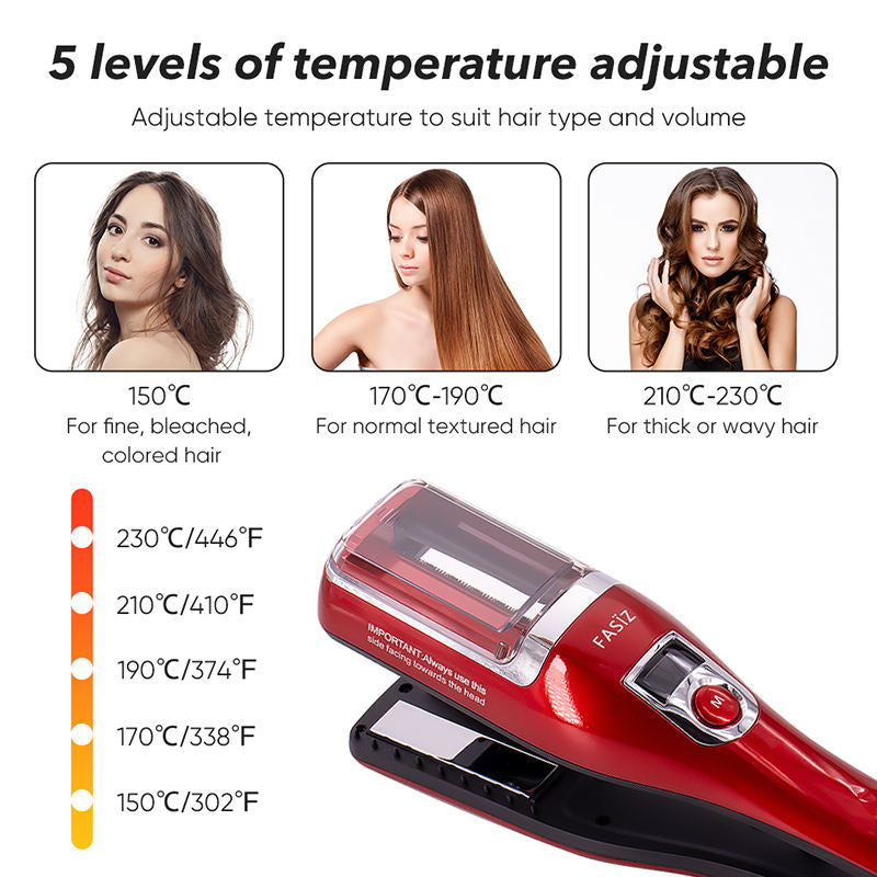 Red Automatic Split End Remover & Hair Straightener Iron | Professional Snips for Damaged Hair Ends | Achieve Silky Smooth Hair without Losing Length | 2-in-1 Digital Hair Polisher Styler