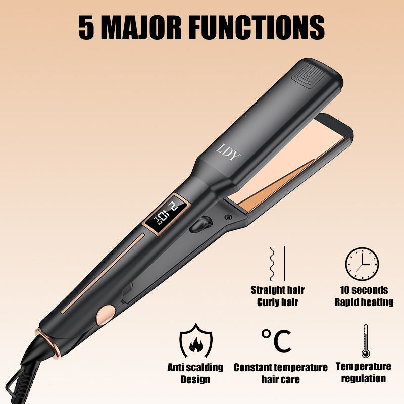 Black Advanced Titanium Ion Flat Iron - Professional Hair Straightening & Curling Styler - Ventilated Plates for Steam Release - Instant Heat-up Salon Styling Tool with Auto Shut-Off