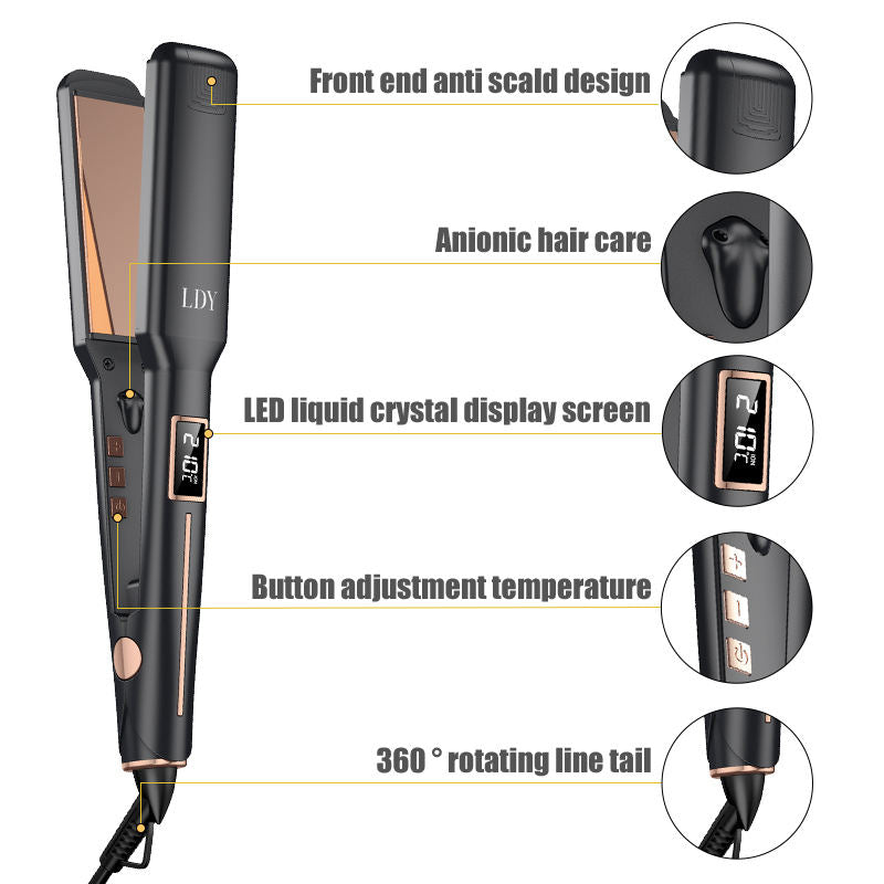 Black Advanced Titanium Ion Flat Iron - Professional Hair Straightening & Curling Styler - Ventilated Plates for Steam Release - Instant Heat-up Salon Styling Tool with Auto Shut-Off