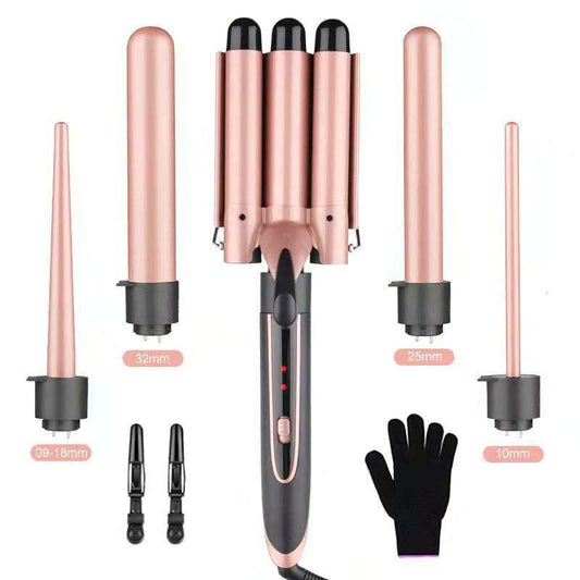 6-in-1 Magic Hair Curler Set | Professional Interchangeable Ceramic Curling Wand with Heat Resistant Glove | Digital Temp Control for Beach Waves & Tight Curls | Fast Heat-up Salon Styler Tool