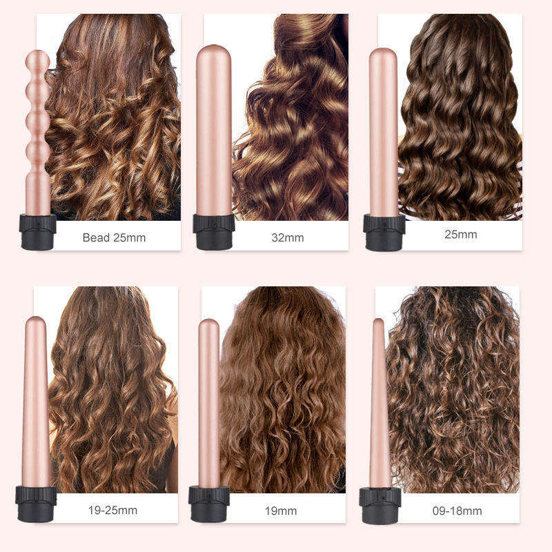 6-in-1 Magic Hair Curler Set | Professional Interchangeable Ceramic Curling Wand with Heat Resistant Glove | Digital Temp Control for Beach Waves & Tight Curls | Fast Heat-up Salon Styler Tool