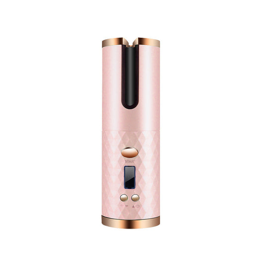 Pink Portable Wireless Auto Hair Curler | Smart Anti-Tangle Curling Wand with 5000mAh Power Bank Function | USB-C Rechargeable Ceramic Hair Roller | Perfect for Quick Salon Curls on the Go