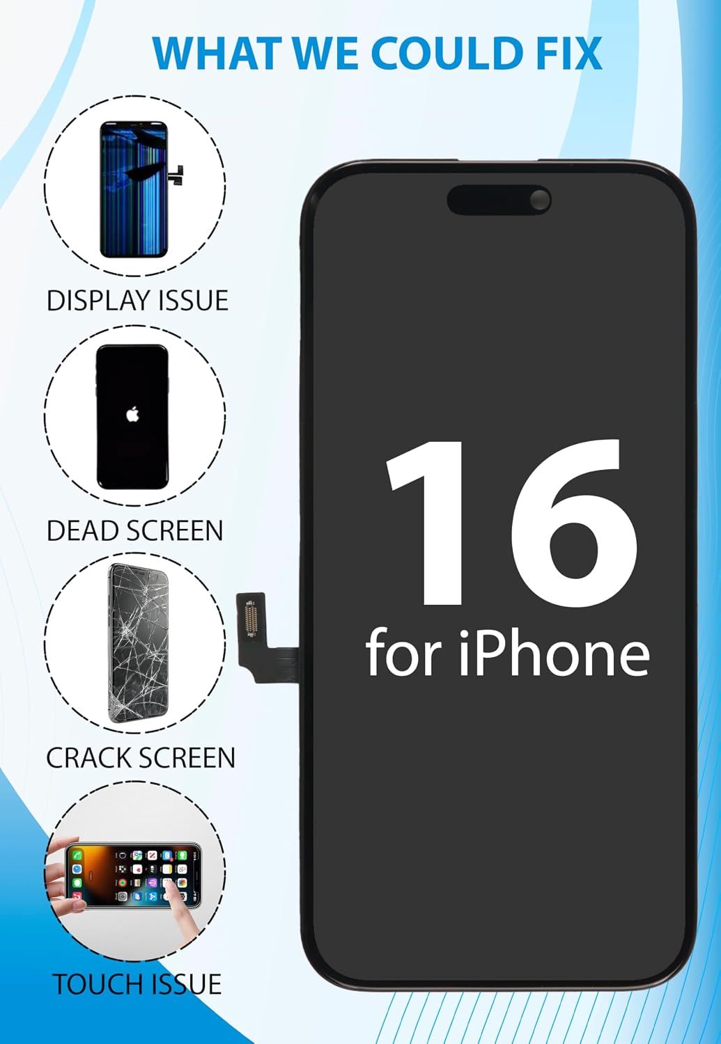 iPhone 16 Screen Replacement, 6.1 Inch Incell LCD Display Touch Screen Digitizer, Comes with Full Repair Tool Kit and Tempered Glass Protector for iPhone 16 A3240 A3241 A3242 A3243