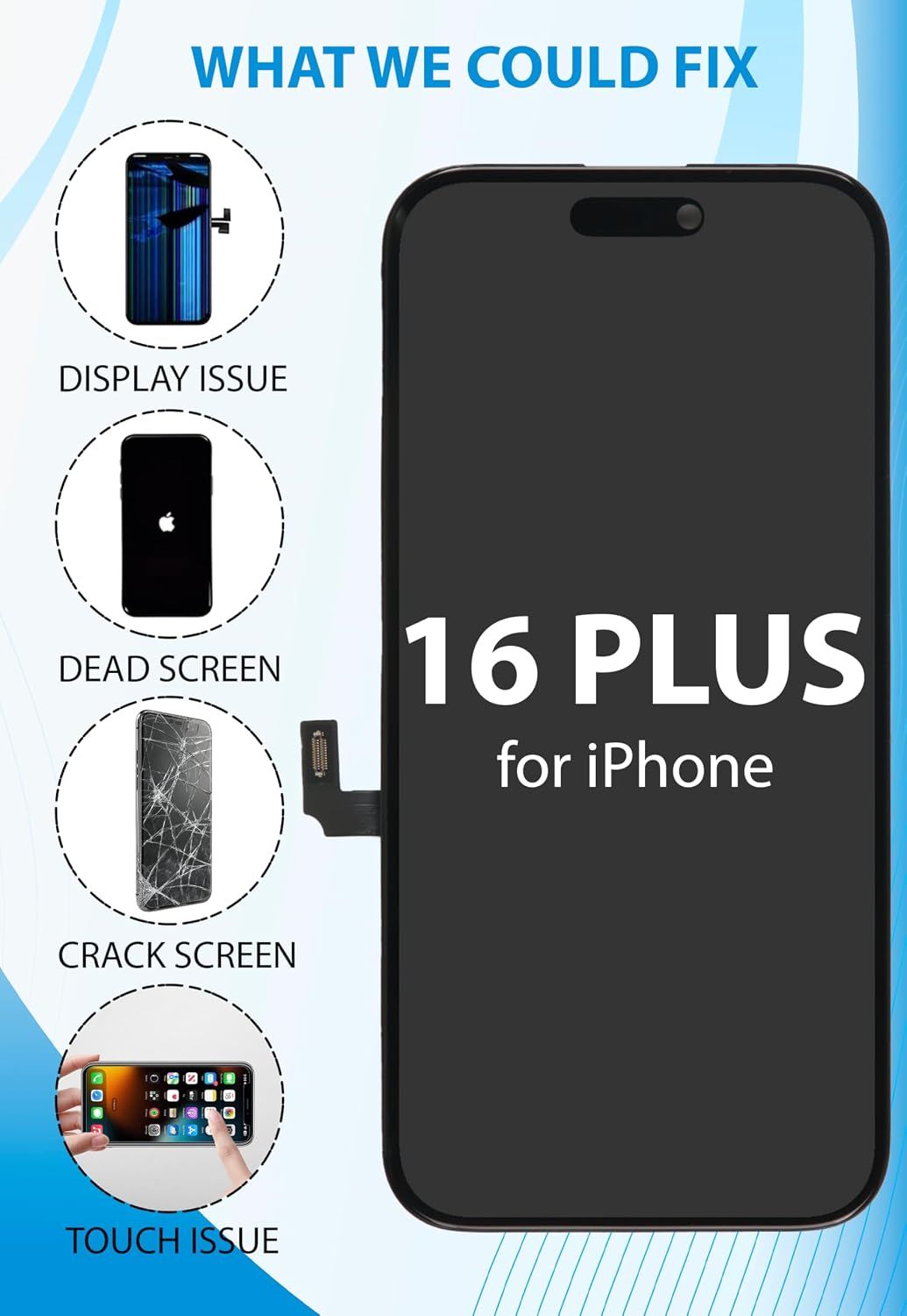 iPhone 16 Plus Screen Replacement, 6.7 Inch Incell LCD Display Touch Screen Digitizer, Comes with Full Repair Tool Kit and Tempered Glass Protector for iPhone 16 Plus A3244 A3245 A3246 A3247