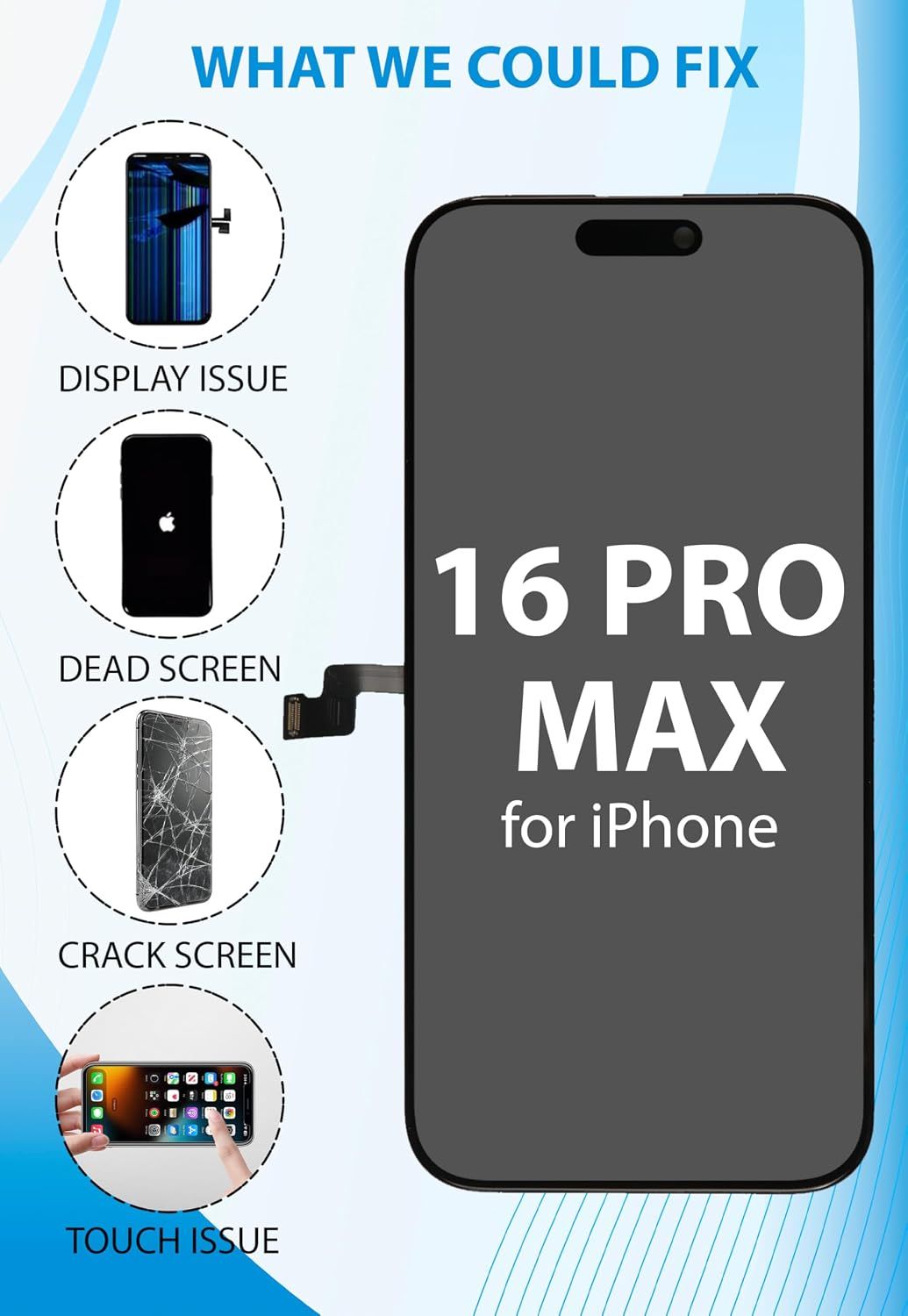 iPhone 16 Pro Max Screen Replacement, 6.9 Inch Incell LCD Display Touch Screen Digitizer, Comes with Full Repair Tool Kit and Tempered Glass Protector for iPhone 16 Pro Max A3252 A3253 A3254 A3255