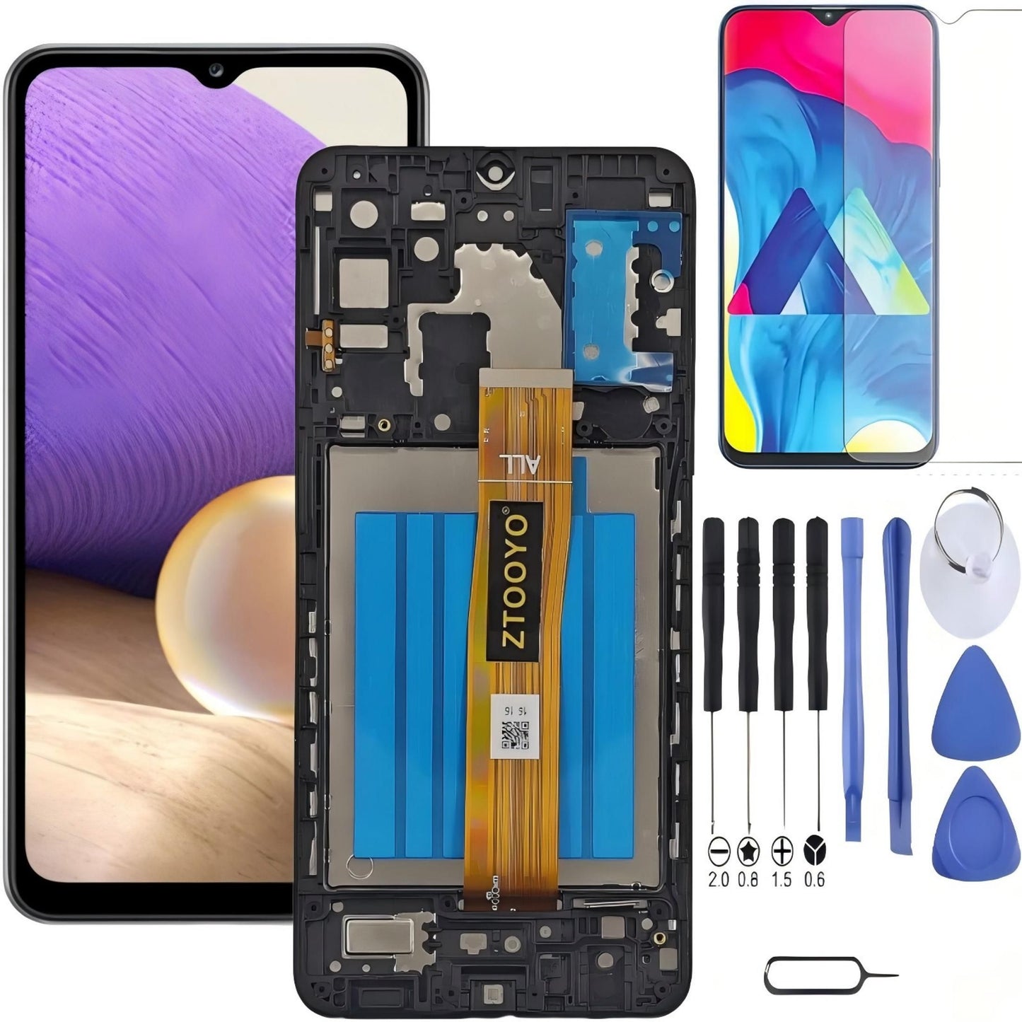 Samsung Galaxy A32 5G Screen Replacement with Frame, 6.5" PLS LCD Touch Digitizer, Full Repair Tool Kit & Tempered Glass Protector for SM‑A326U SM‑A326B SM‑A326W