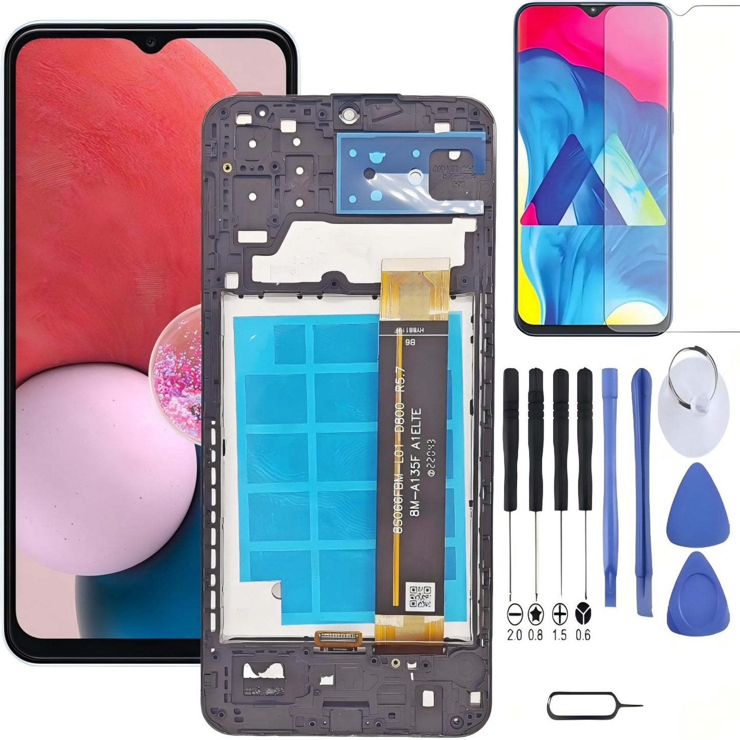 Samsung Galaxy A13 4G Screen Replacement with Frame, 6.6" PLS LCD Touch Digitizer, Full Repair Tool Kit & Tempered Glass Protector for SM‑A135F