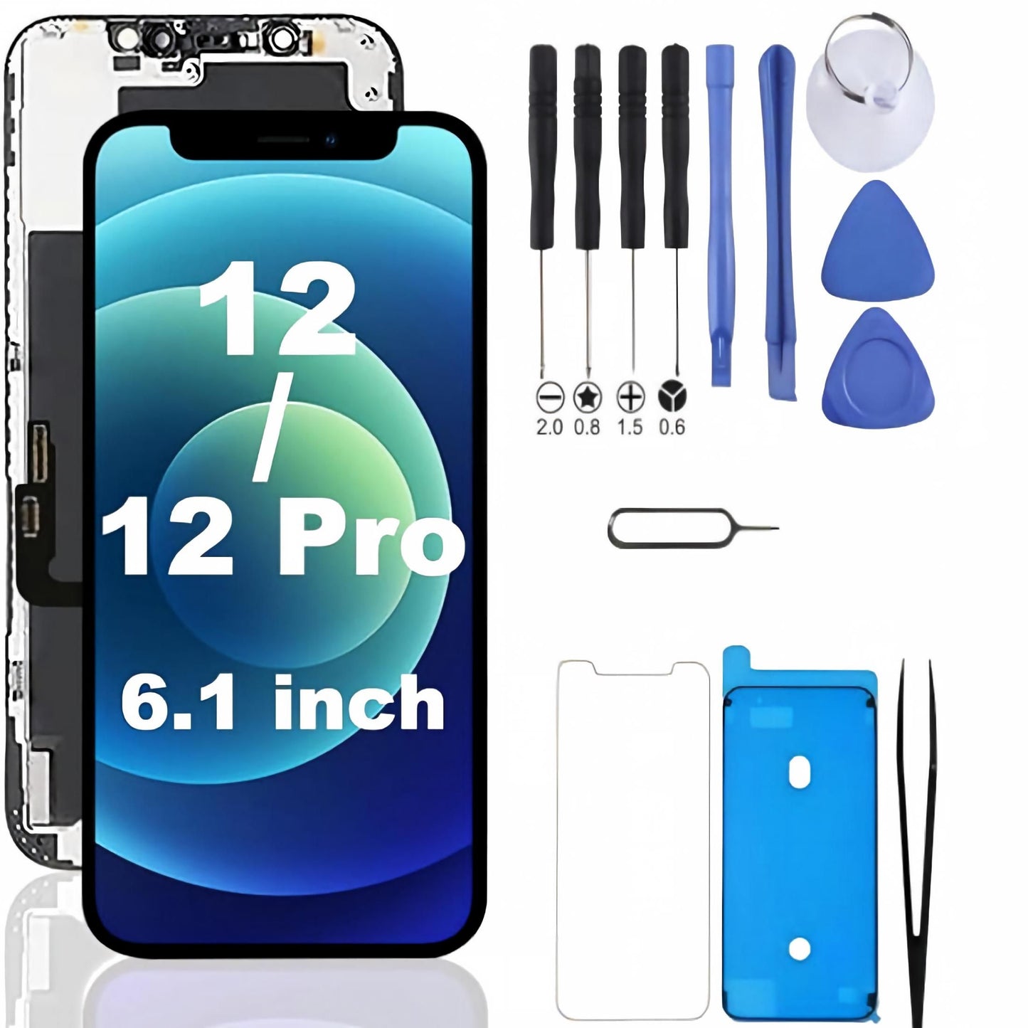 iPhone 12 / iPhone 12 Pro Screen Replacement, 6.1 Inch Incell LCD Touch Screen Digitizer with Complete Repair Tool Kit & Tempered Glass, Compatible with iPhone 12 A2172 A2402 A2403 A2404 / iPhone 12 Pro A2341 A2406 A2407 A2408