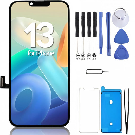 iPhone 13 Screen Replacement, 6.1 Inch Incell LCD Touch Screen Digitizer with Complete Repair Tool Kit & Tempered Glass, Compatible with iPhone 13 A2482 A2631 A2632 A2633 A2634