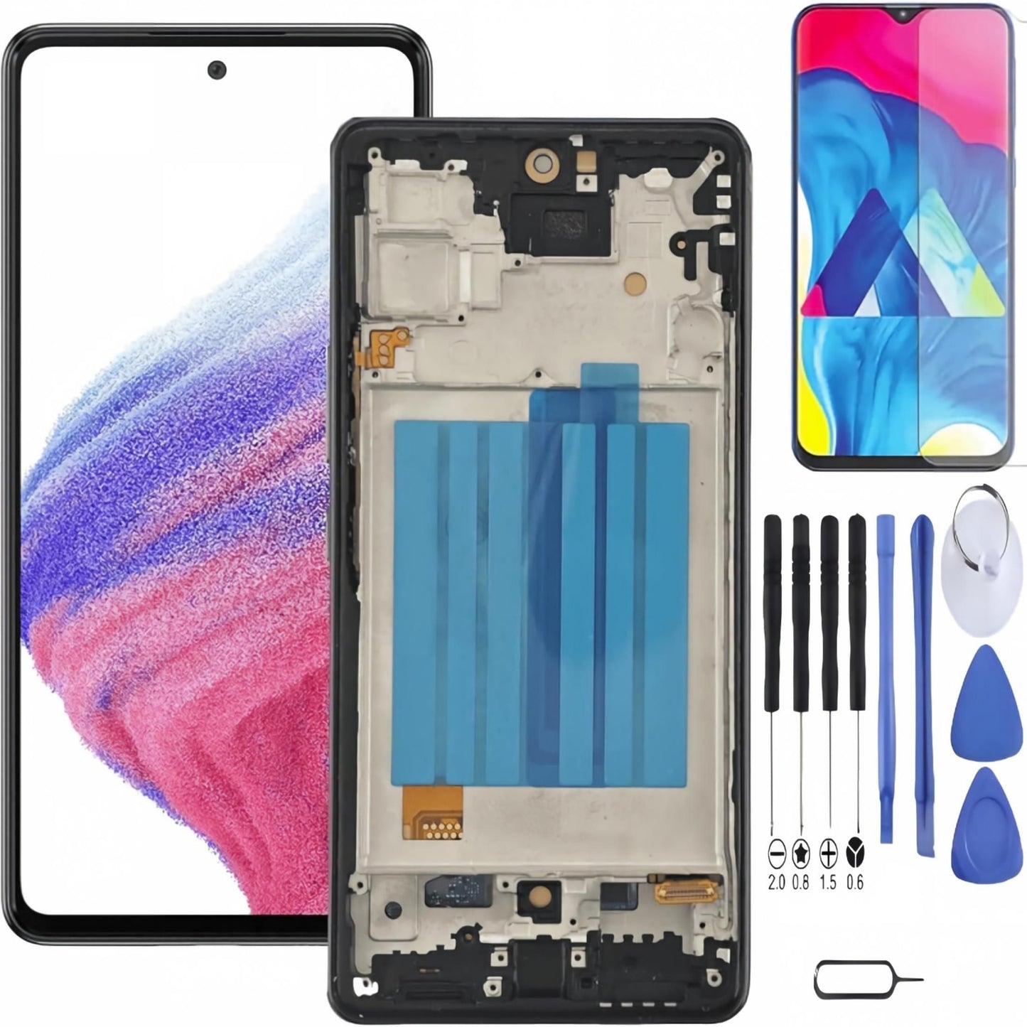 Samsung Galaxy A53 5G Screen Replacement with Frame, 6.5 Inch Super AMOLED Touch Digitizer, Full Repair Tool Kit & Tempered Glass Protector for SM‑A536U SM‑A536U1 SM‑A536E SM‑A536F