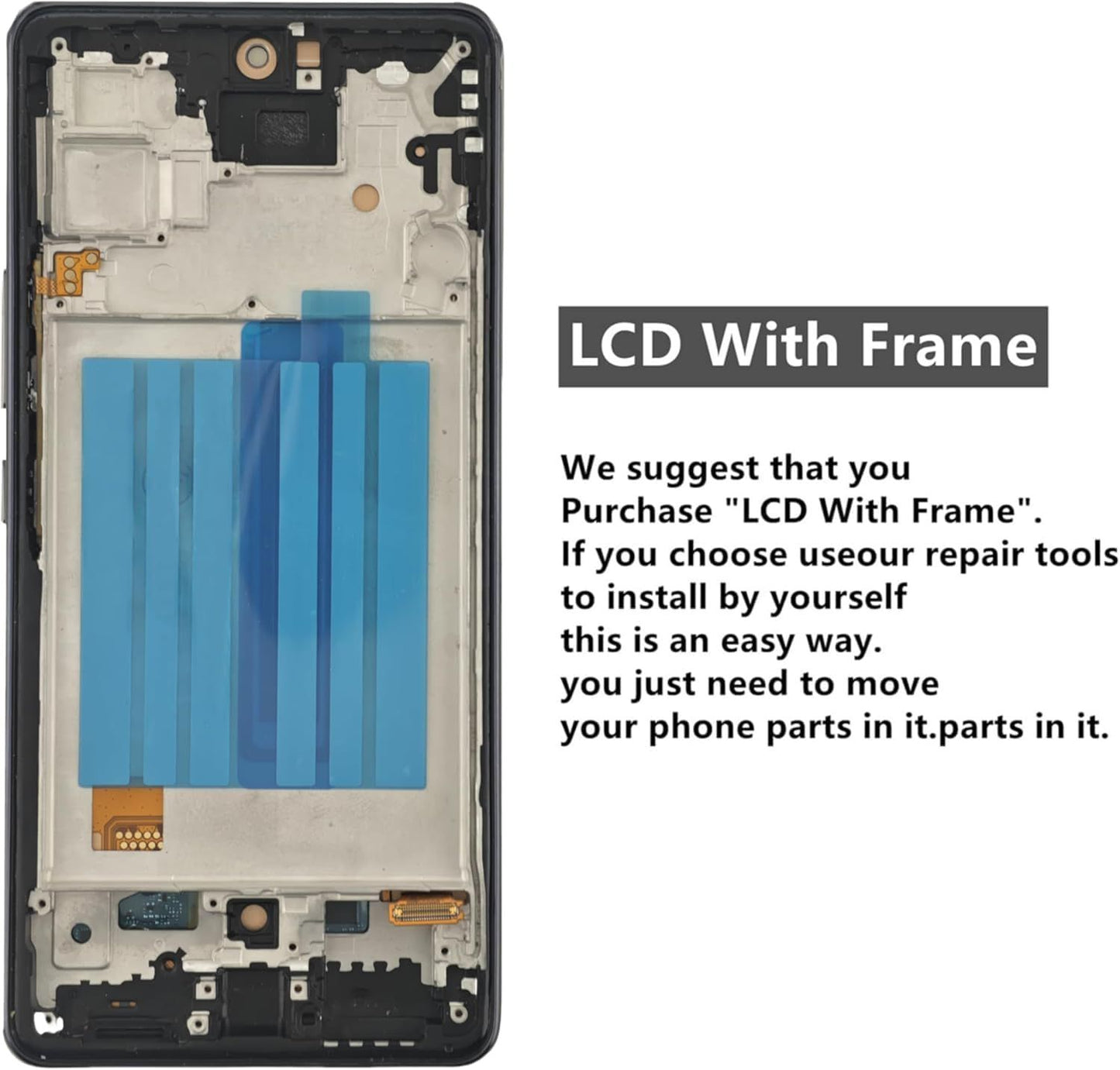 Samsung Galaxy A53 5G Screen Replacement with Frame, 6.5 Inch Super AMOLED Touch Digitizer, Full Repair Tool Kit & Tempered Glass Protector for SM‑A536U SM‑A536U1 SM‑A536E SM‑A536F