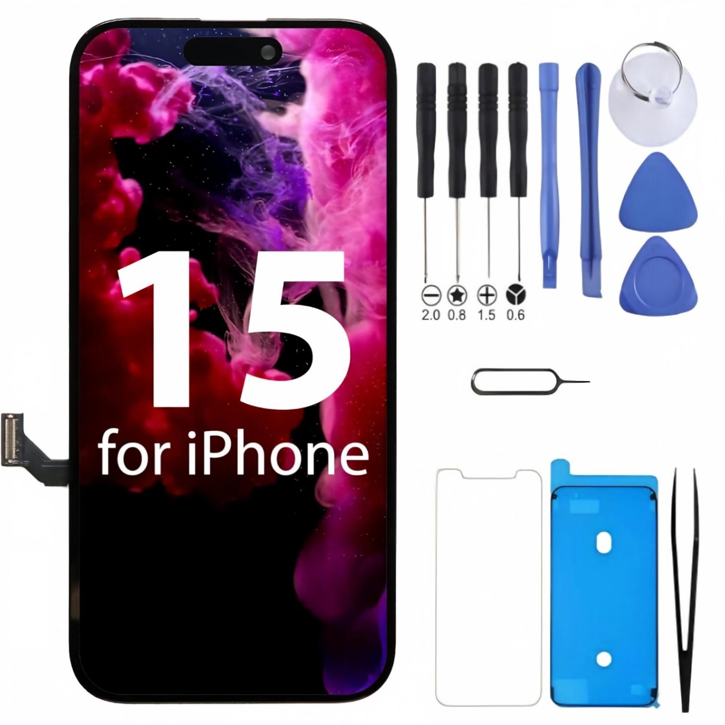 iPhone 15 Screen Replacement, 6.1 Inch Incell LCD Display Touch Screen Digitizer, Comes with Full Repair Tool Kit and Tempered Glass Protector for iPhone 15 A3089 A3090 A3091 A3092