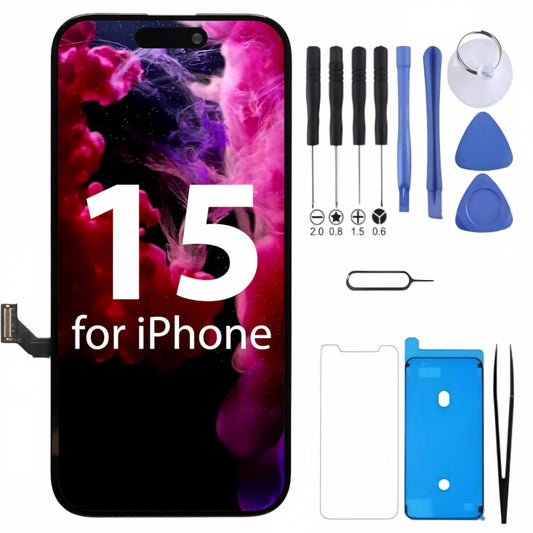 iPhone 15 Screen Replacement, 6.1 Inch Incell LCD Display Touch Screen Digitizer, Comes with Full Repair Tool Kit and Tempered Glass Protector for iPhone 15 A3089 A3090 A3091 A3092