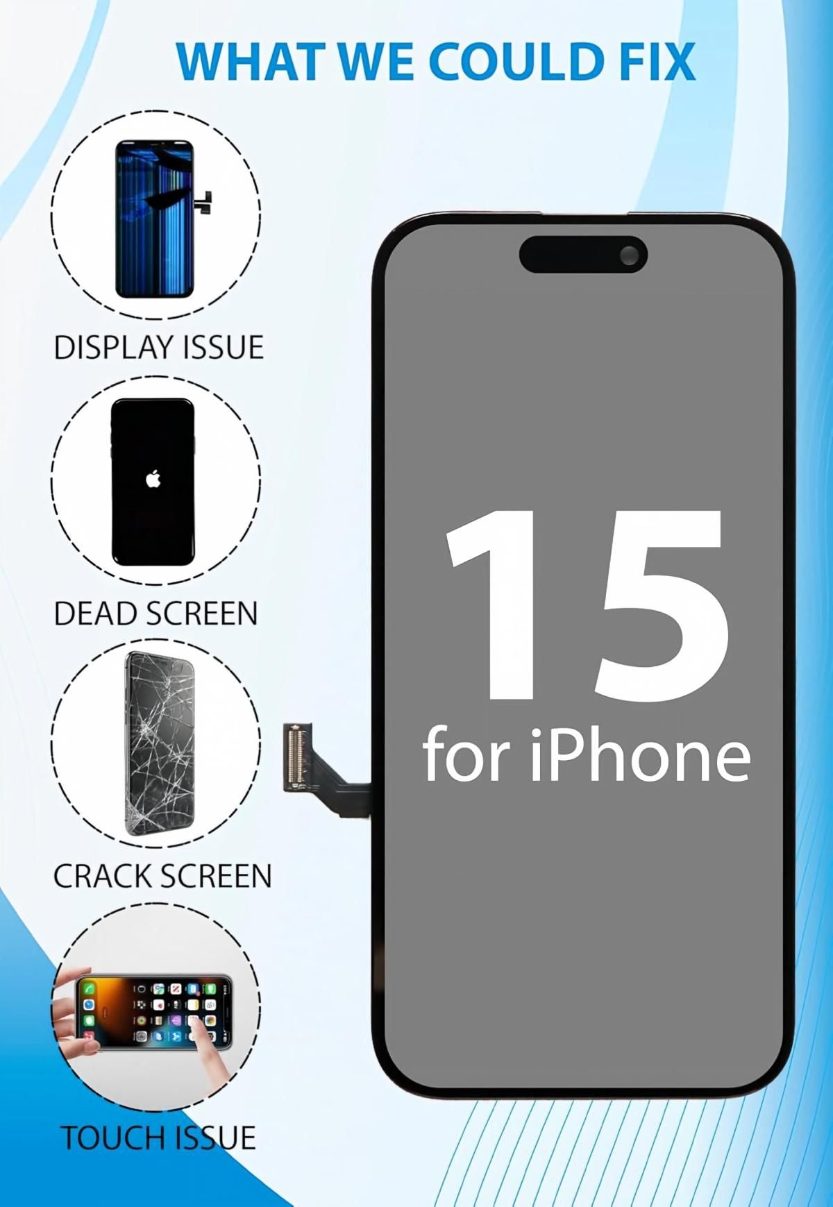 iPhone 15 Screen Replacement, 6.1 Inch Incell LCD Display Touch Screen Digitizer, Comes with Full Repair Tool Kit and Tempered Glass Protector for iPhone 15 A3089 A3090 A3091 A3092