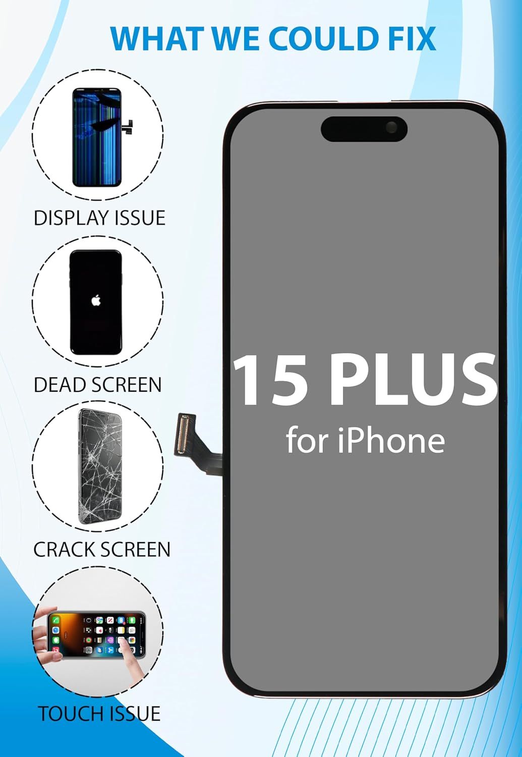 iPhone 15 Plus Screen Replacement, 6.7 Inch Incell LCD Display Touch Screen Digitizer, Comes with Full Repair Tool Kit and Tempered Glass Protector for iPhone 15 Plus A3093 A3094 A3095 A3096