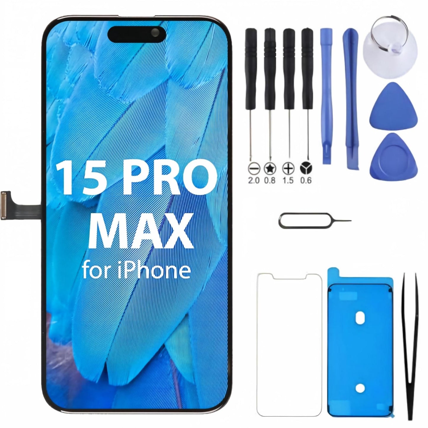 iPhone 15 Pro Max Screen Replacement, 6.7 Inch Incell LCD Display Touch Screen Digitizer, Comes with Full Repair Tool Kit and Tempered Glass Protector for iPhone 15 Pro Max A3105 A3106 A3107 A3108