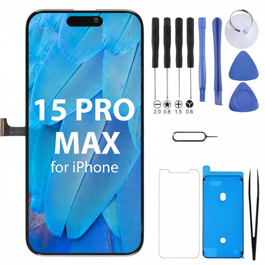 iPhone 15 Pro Max Screen Replacement, 6.7 Inch Incell LCD Display Touch Screen Digitizer, Comes with Full Repair Tool Kit and Tempered Glass Protector for iPhone 15 Pro Max A3105 A3106 A3107 A3108