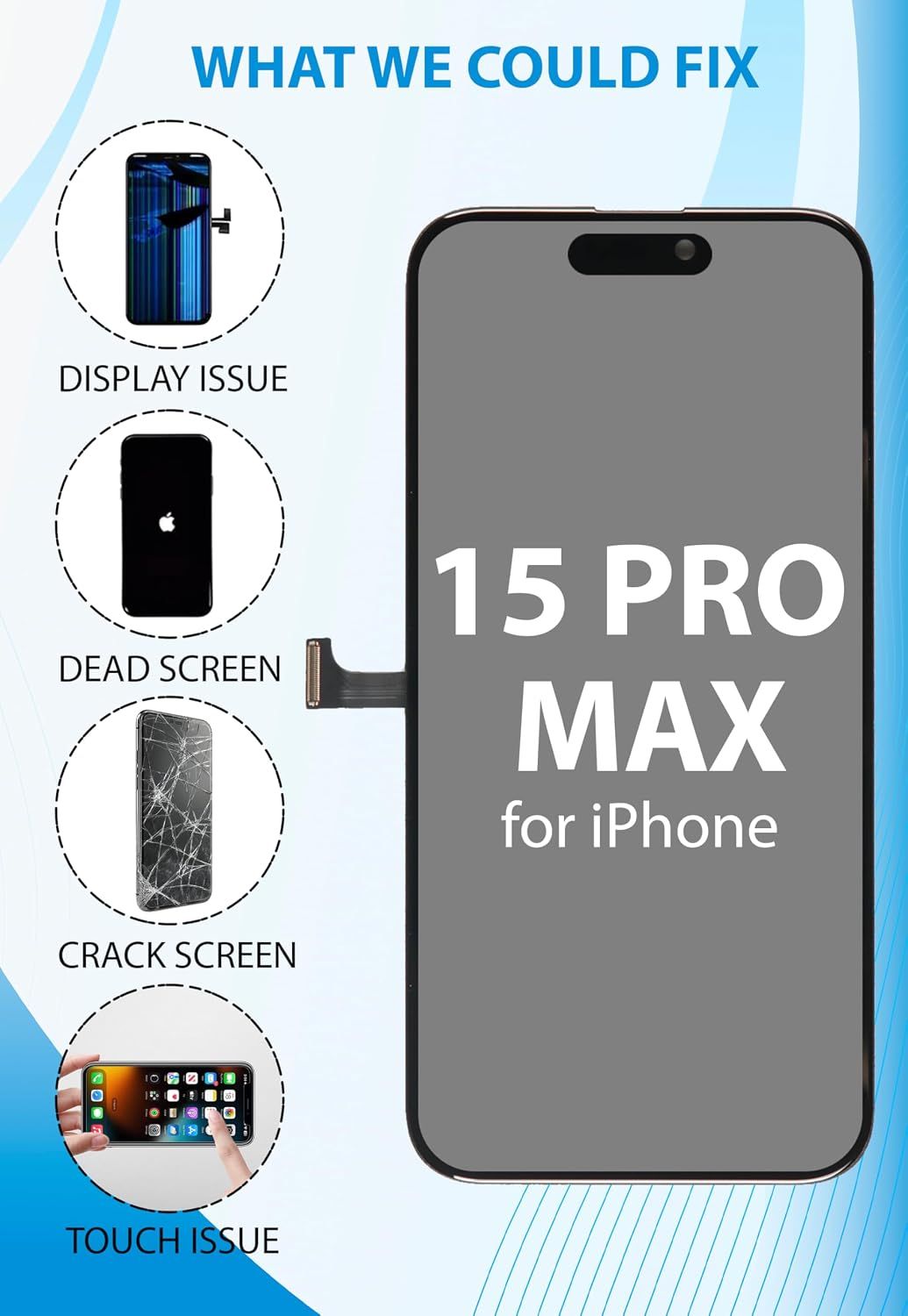 iPhone 15 Pro Max Screen Replacement, 6.7 Inch Incell LCD Display Touch Screen Digitizer, Comes with Full Repair Tool Kit and Tempered Glass Protector for iPhone 15 Pro Max A3105 A3106 A3107 A3108