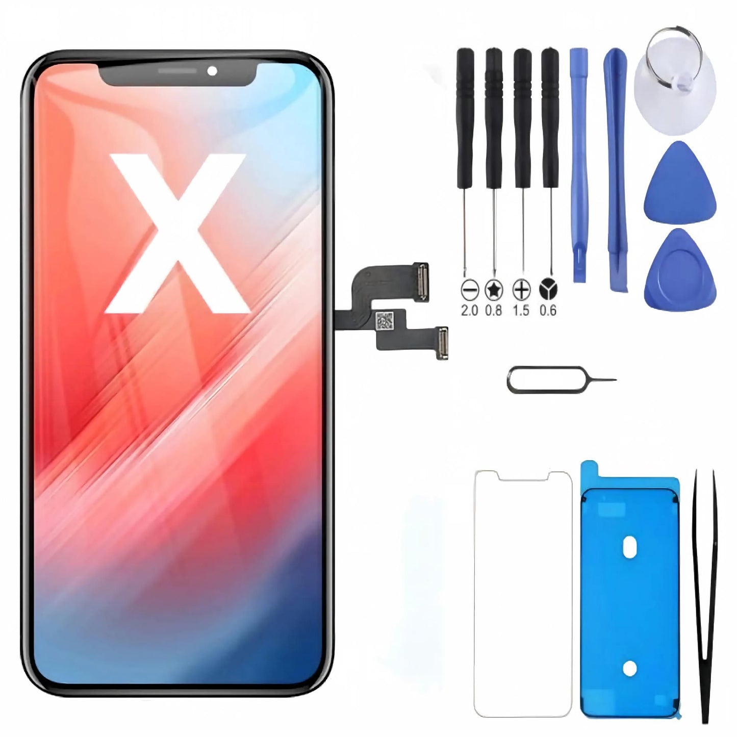 iPhone X Screen Replacement, 5.8 Inch Incell LCD Display Touch Screen Digitizer with Full Repair Tool Kit & Tempered Glass, for iPhone X A1865 A1901 A1902