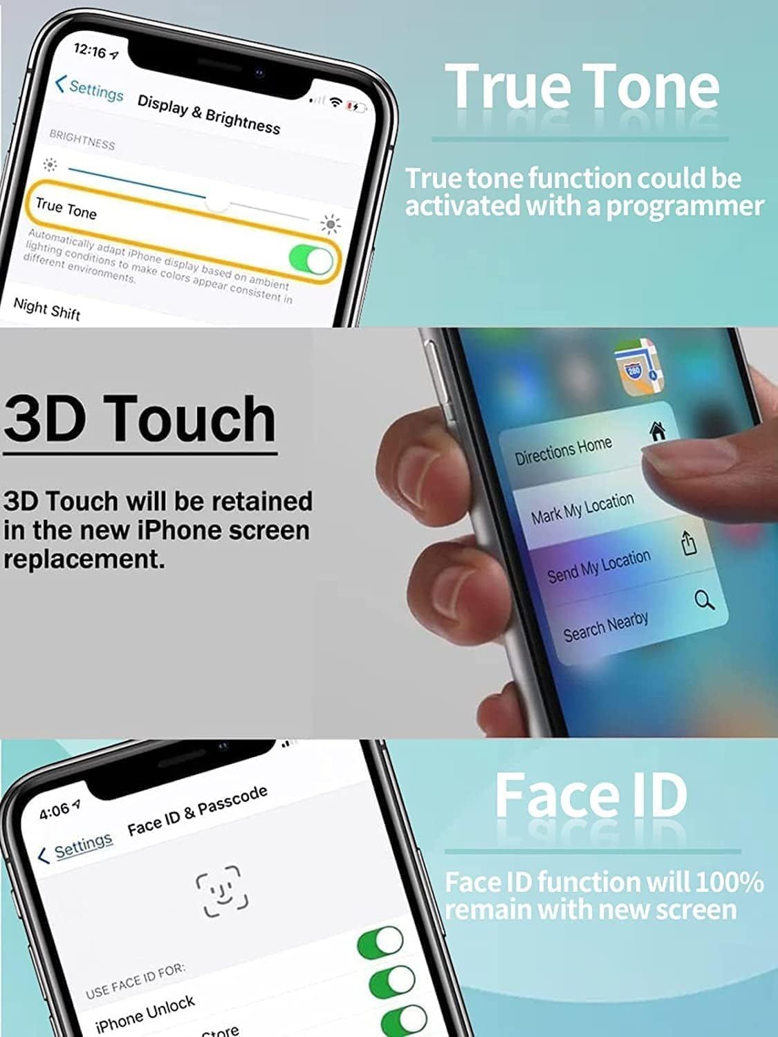 iPhone XS Max Screen Replacement, 6.5 Inch Incell LCD Display Touch Screen Digitizer with Full Repair Tool Kit & Tempered Glass, for iPhone XS Max A1921 A2101 A2102 A2104