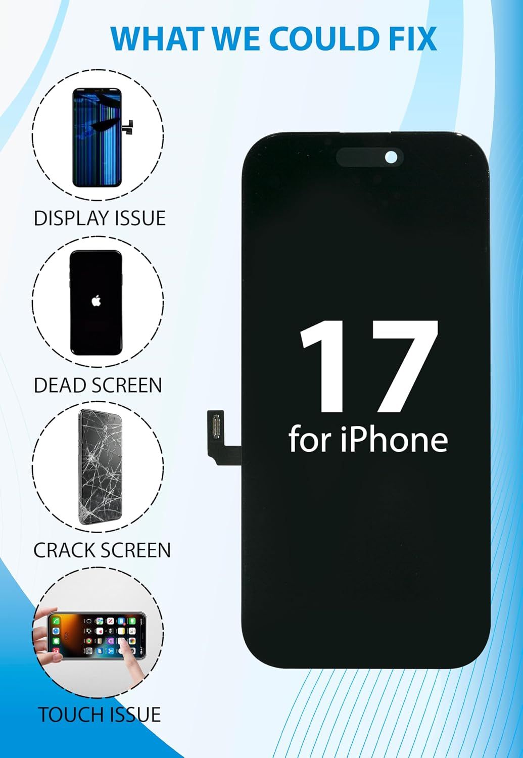 iPhone 17 Screen Replacement, 6.1 Inch Incell LCD Display Touch Screen Digitizer, Comes with Full Repair Tool Kit and Tempered Glass Protector for iPhone 17 A3301 A3302 A3303 A3304