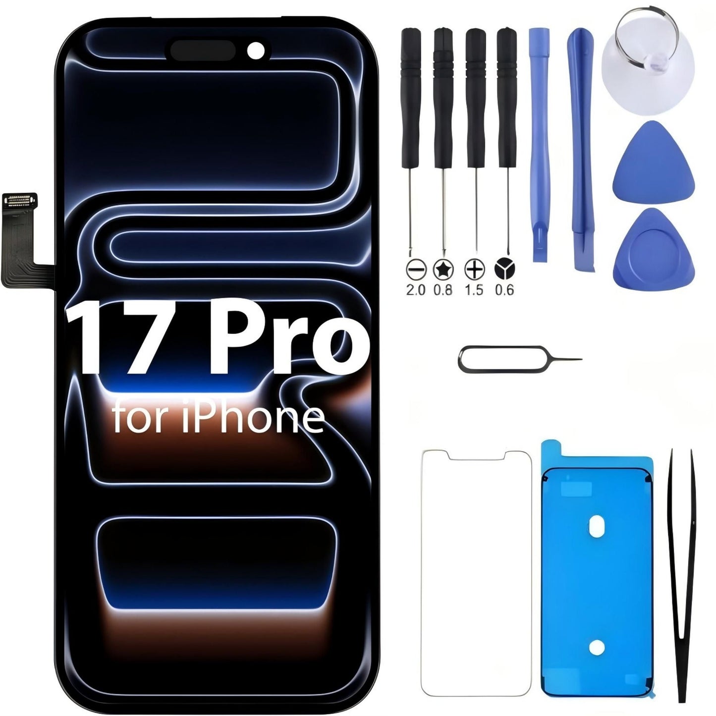 iPhone 17 Pro Screen Replacement, 6.3 Inch Incell LCD Display Touch Screen Digitizer, Comes with Full Repair Tool Kit and Tempered Glass Protector for iPhone 17 Pro A3305 A3306 A3307 A3308