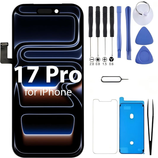 iPhone 17 Pro Screen Replacement, 6.3 Inch Incell LCD Display Touch Screen Digitizer, Comes with Full Repair Tool Kit and Tempered Glass Protector for iPhone 17 Pro A3305 A3306 A3307 A3308