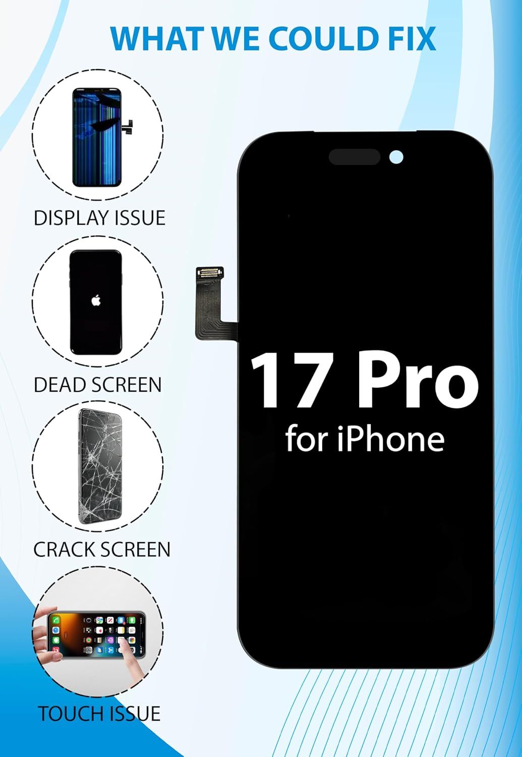 iPhone 17 Pro Screen Replacement, 6.3 Inch Incell LCD Display Touch Screen Digitizer, Comes with Full Repair Tool Kit and Tempered Glass Protector for iPhone 17 Pro A3305 A3306 A3307 A3308