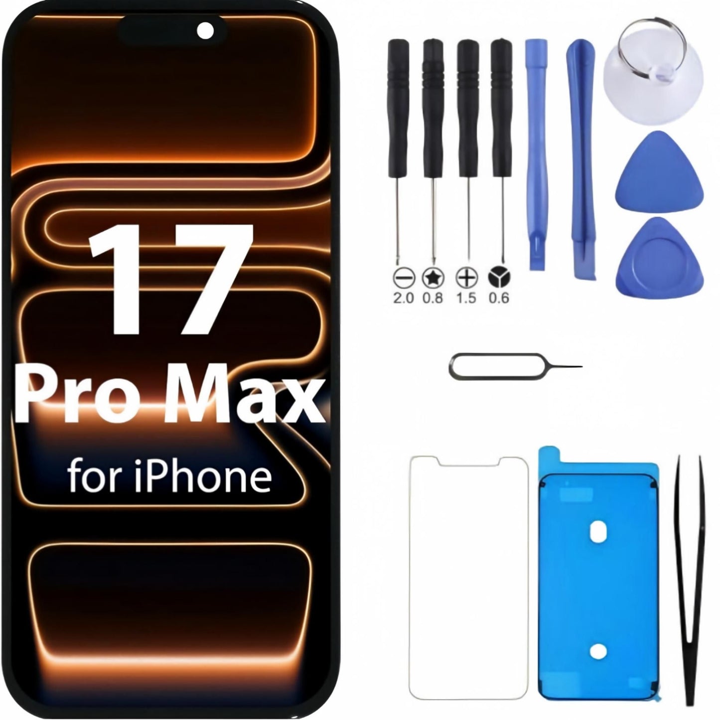iPhone 17 Pro Max Screen Replacement, 6.9 Inch Incell LCD Display Touch Screen Digitizer, Comes with Full Repair Tool Kit and Tempered Glass Protector for iPhone 17 Pro Max A3309 A3310 A3311 A3312