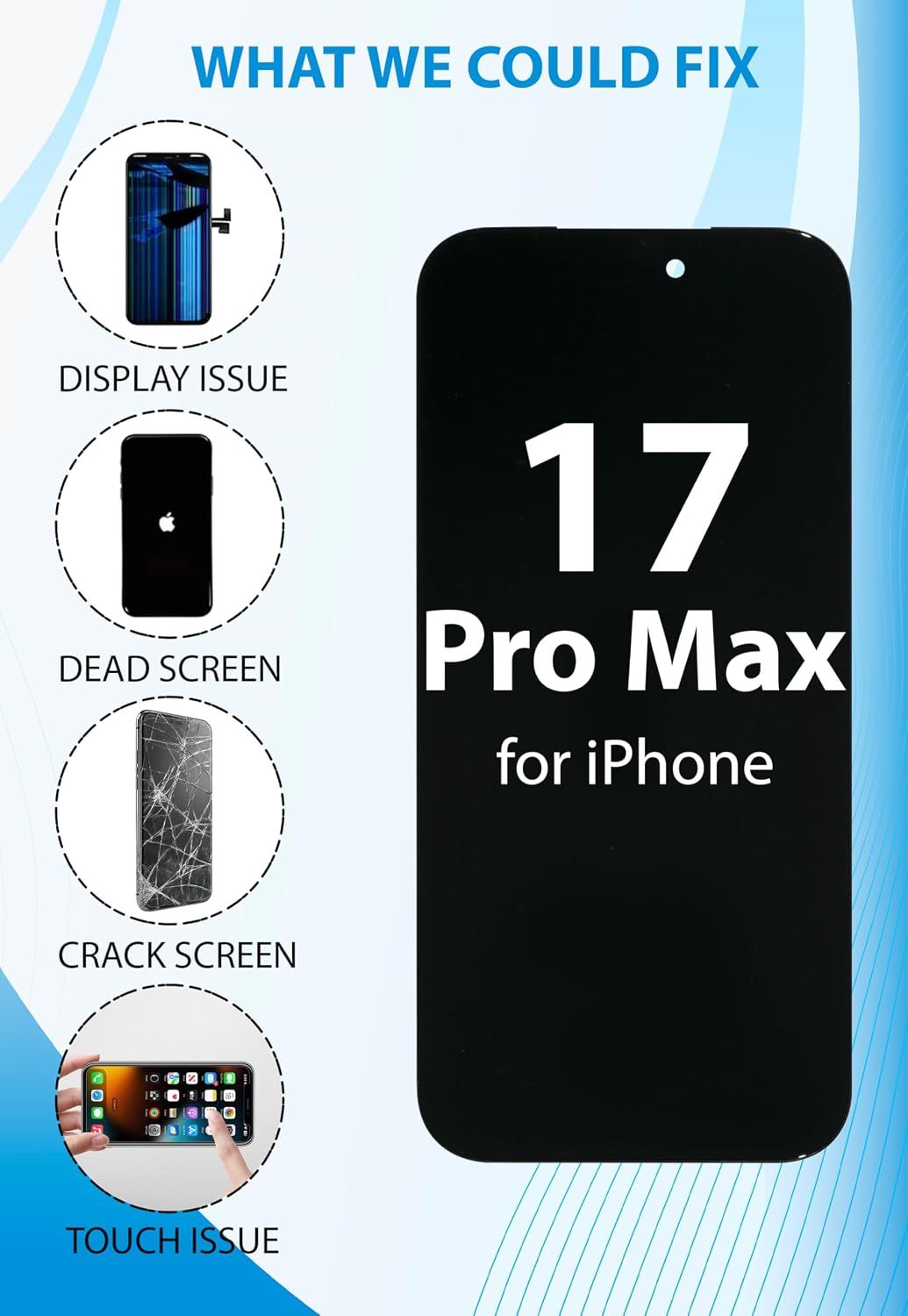iPhone 17 Pro Max Screen Replacement, 6.9 Inch Incell LCD Display Touch Screen Digitizer, Comes with Full Repair Tool Kit and Tempered Glass Protector for iPhone 17 Pro Max A3309 A3310 A3311 A3312