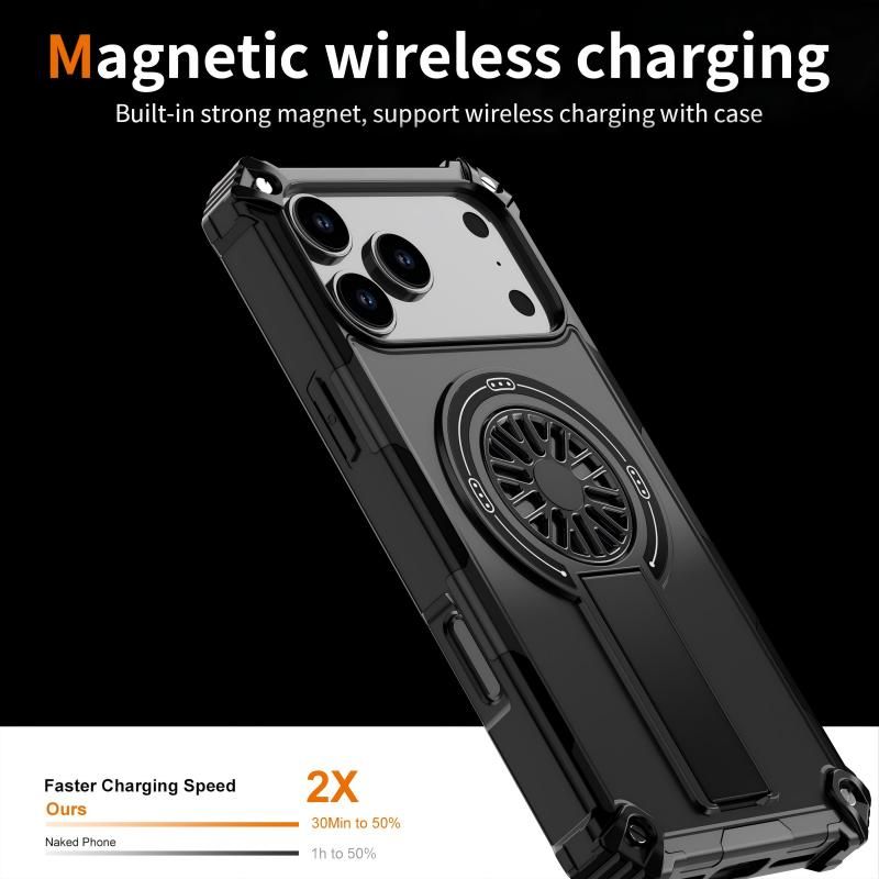 Armor Heavy Duty Magnetic Rotating Ring Kickstand Phone Case For iPhone 13 Pro, Anti-Drop Protective Cover In Black