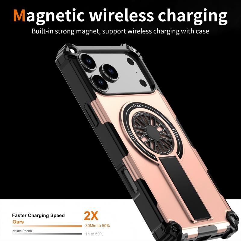 Armor Heavy Duty Magnetic Rotating Ring Kickstand Phone Case For iPhone 14 Plus, Anti-Drop Protective Cover In RoseGold