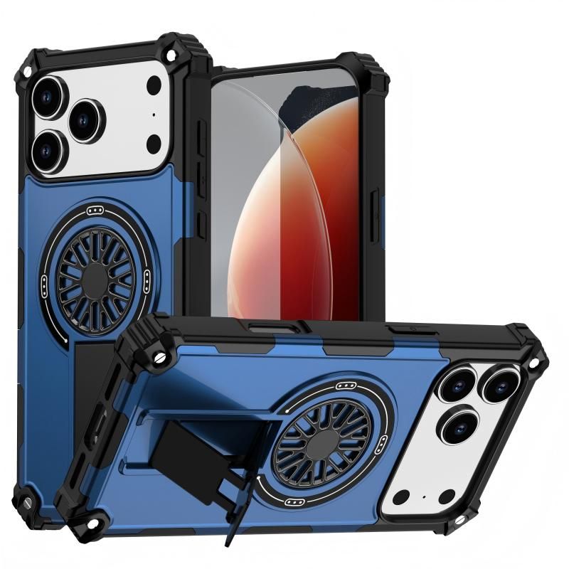Armor Heavy Duty Magnetic Rotating Ring Kickstand Phone Case For iPhone 16 Plus, Anti-Drop Protective Cover In Blue