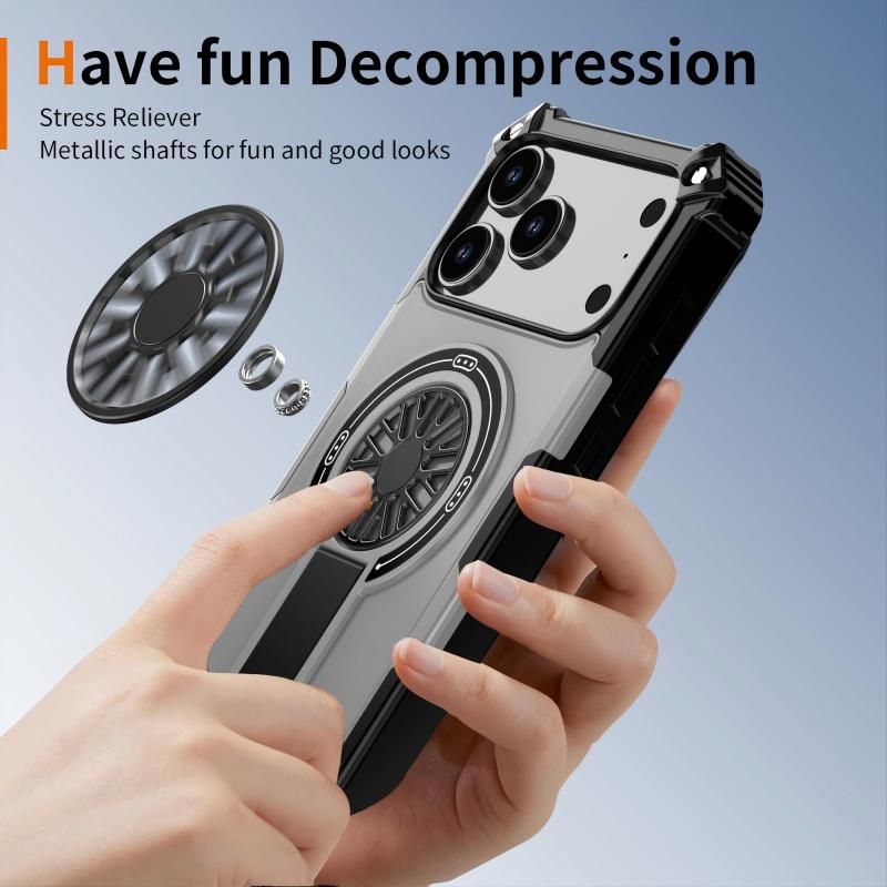 Armor Heavy Duty Magnetic Rotating Ring Kickstand Phone Case For iPhone 16 Pro , Anti-Drop Protective Cover In Silver