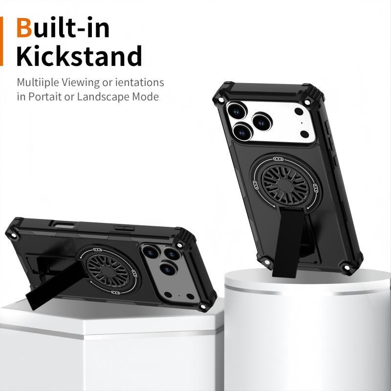Armor Heavy Duty Magnetic Rotating Ring Kickstand Phone Case For iPhone 14 Plus, Anti-Drop Protective Cover In Black