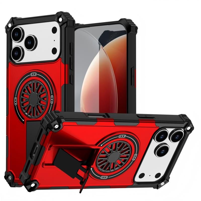Armor Heavy Duty Magnetic Rotating Ring Kickstand Phone Case For iPhone 14 Plus, Anti-Drop Protective Cover In Red