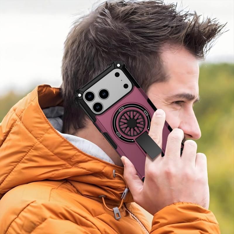 Armor Heavy Duty Magnetic Rotating Ring Kickstand Phone Case For iPhone 16 Plus, Anti-Drop Protective Cover In Purple