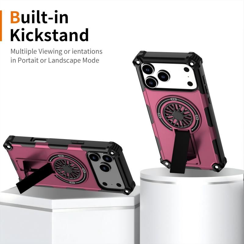 Armor Heavy Duty Magnetic Rotating Ring Kickstand Phone Case For iPhone 16, Anti-Drop Protective Cover In Purple