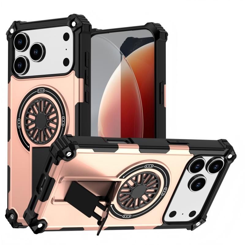Armor Heavy Duty Magnetic Rotating Ring Kickstand Phone Case For iPhone 13 Pro Max, Anti-Drop Protective Cover In RoseGold