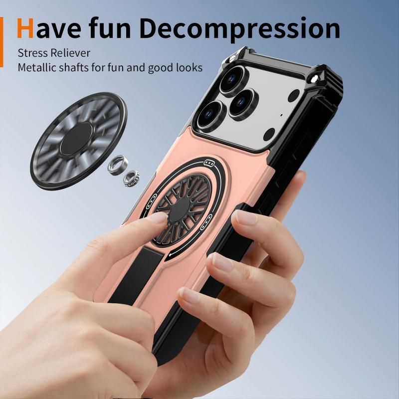 Armor Heavy Duty Magnetic Rotating Ring Kickstand Phone Case For iPhone 13 Pro, Anti-Drop Protective Cover In RoseGold