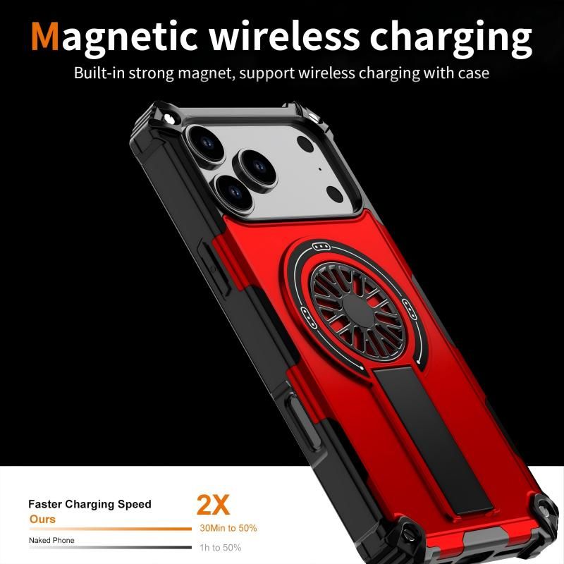 Armor Heavy Duty Magnetic Rotating Ring Kickstand Phone Case For iPhone 13 Pro Max, Anti-Drop Protective Cover In Red