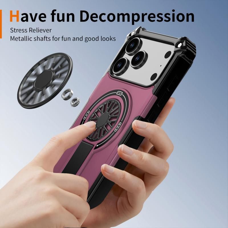 Armor Heavy Duty Magnetic Rotating Ring Kickstand Phone Case For iPhone 14 Pro, Anti-Drop Protective Cover In Purple