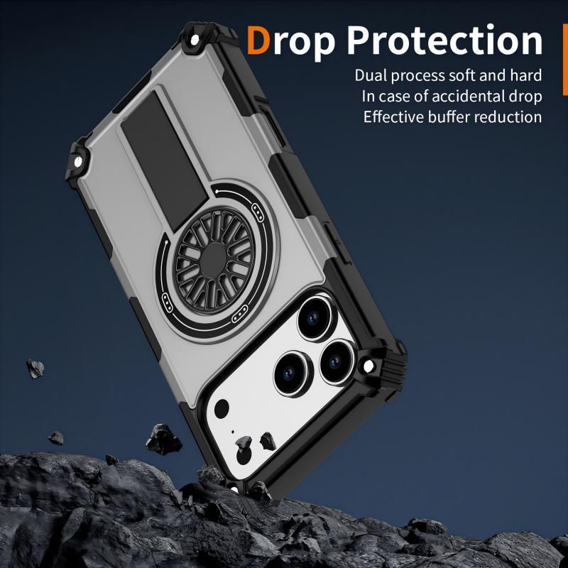 Armor Heavy Duty Magnetic Rotating Ring Kickstand Phone Case For iPhone 13, Anti-Drop Protective Cover In Silver