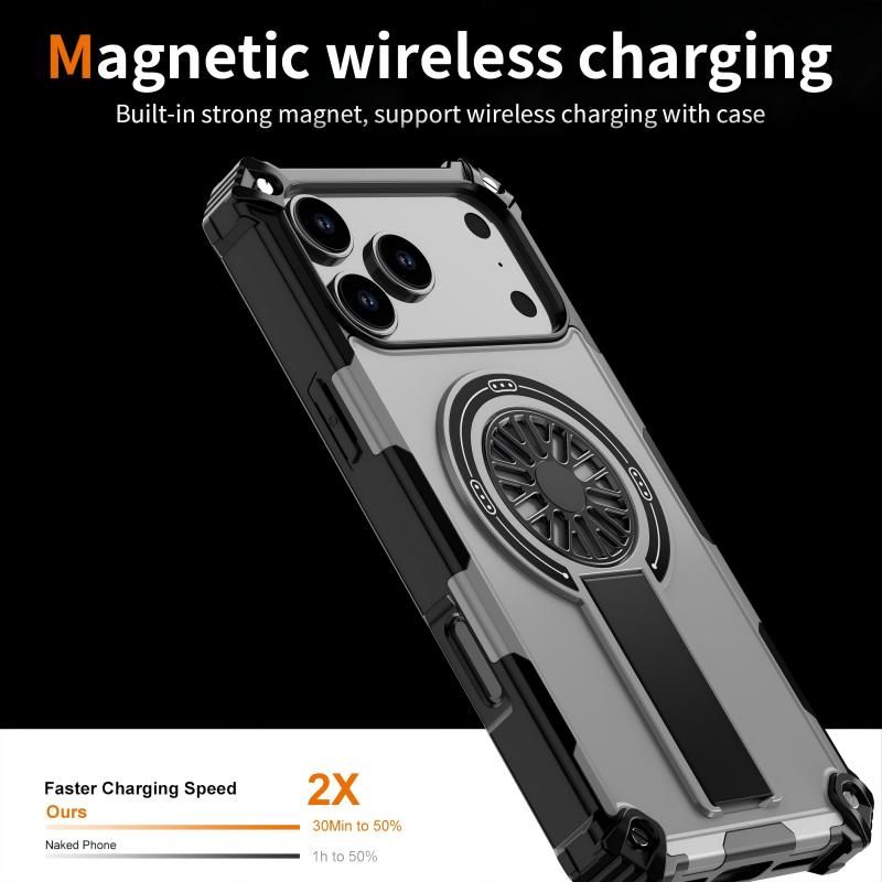 Armor Heavy Duty Magnetic Rotating Ring Kickstand Phone Case For iPhone 13 Pro, Anti-Drop Protective Cover In Silver
