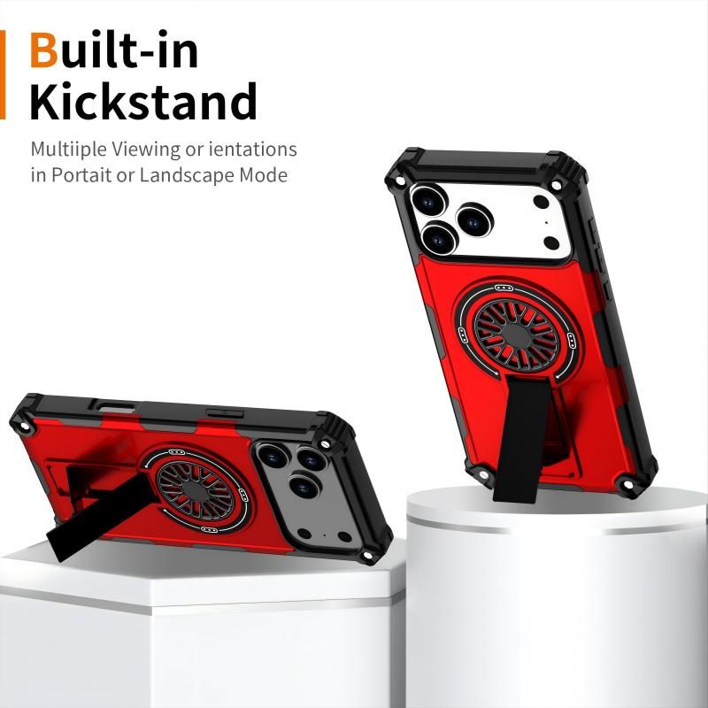 Armor Heavy Duty Magnetic Rotating Ring Kickstand Phone Case For iPhone 15, Anti-Drop Protective Cover In Red