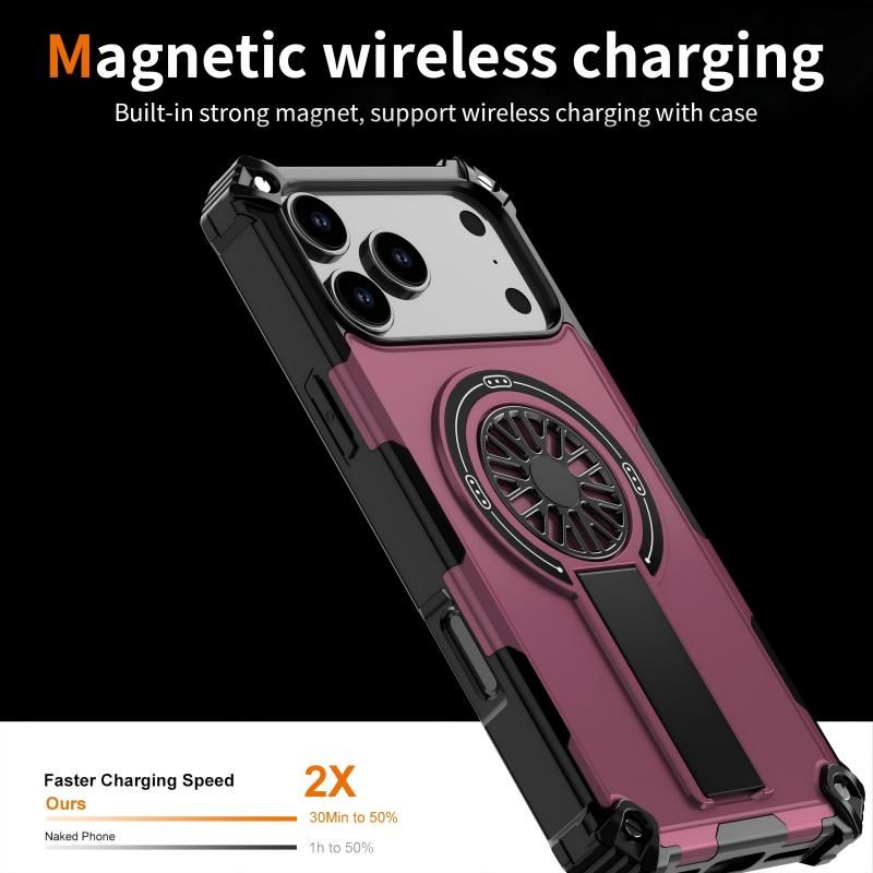 Armor Heavy Duty Magnetic Rotating Ring Kickstand Phone Case For iPhone 17, Anti-Drop Protective Cover In Purple