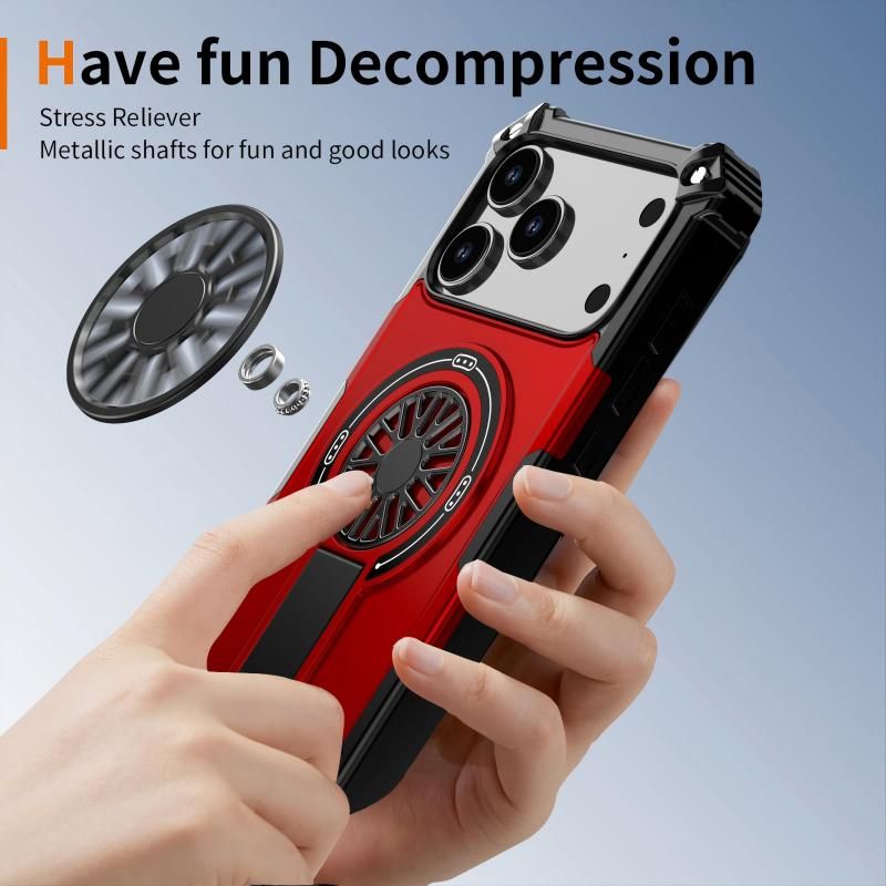 Armor Heavy Duty Magnetic Rotating Ring Kickstand Phone Case For iPhone 17 Pro Max, Anti-Drop Protective Cover In Red