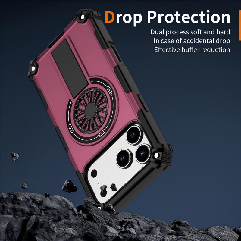 Armor Heavy Duty Magnetic Rotating Ring Kickstand Phone Case For iPhone 13 Pro, Anti-Drop Protective Cover In Purple